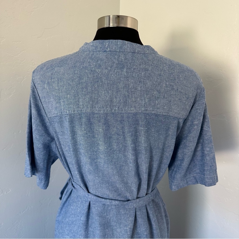 BANANA REPUBLIC Antique Blue LINEN-BLEND UTILITY MIDI SHIFT Shirt DRESS Size L - Picture 10 of 13